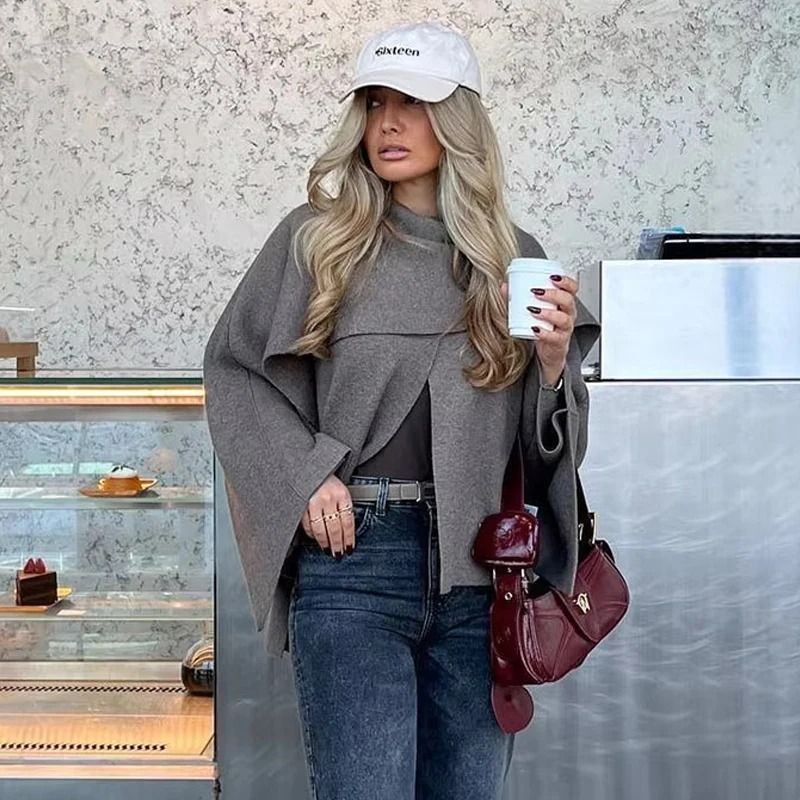 Elegant Womens Knit Cape Coat Scarf Collar Winter Poncho Cardigan