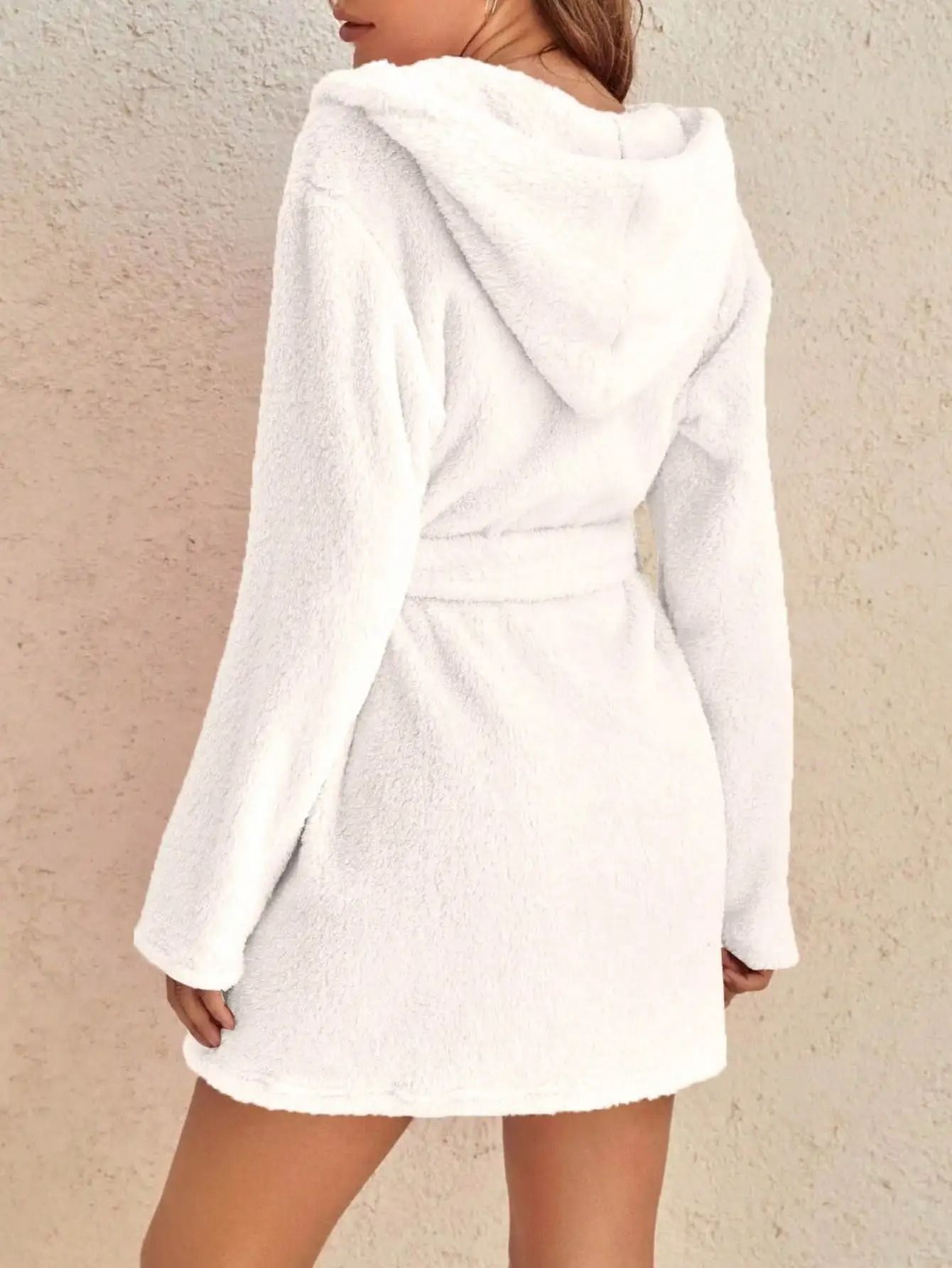 Solid Color Hooded Fleece Robe – Professional Warm Autumn & Winter Home Loungewear
