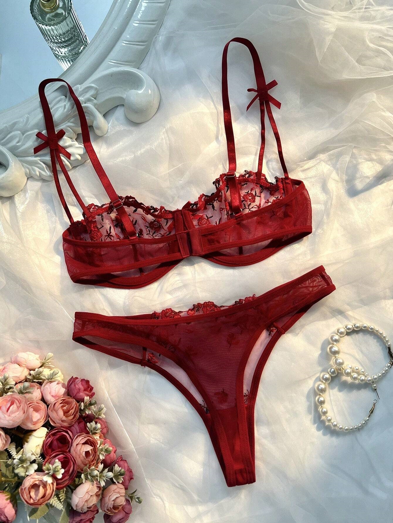 Sexy Lingerie Women Thin Transparent Lace, See Through Female Erotic Underwear, Bra And Panty Set, Sleepwear Suit