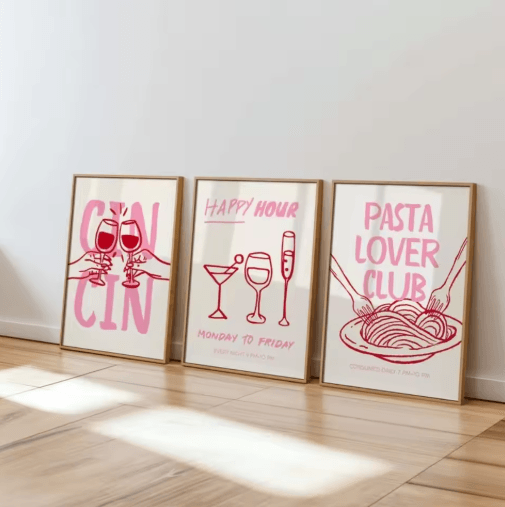 Cin Cin Cheers Cocktail Wall Art Pink Italian Food & Happy Hour Kitchen Print