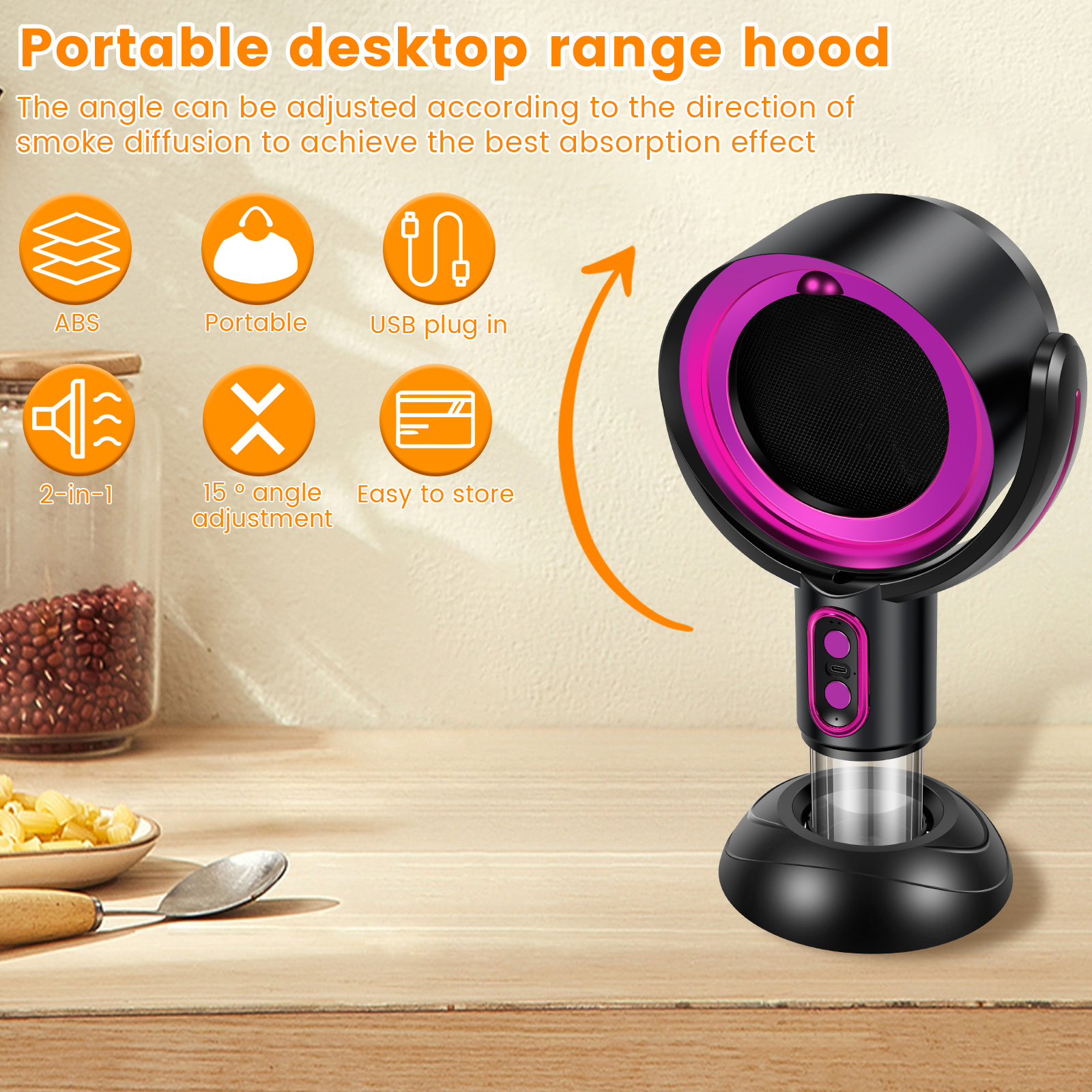 New Desktop Range Hood, Portable BBQ Extractor, Adjustable Exhaust Fan, Indoor Hot Pot Mini Extractor with 2 Speeds