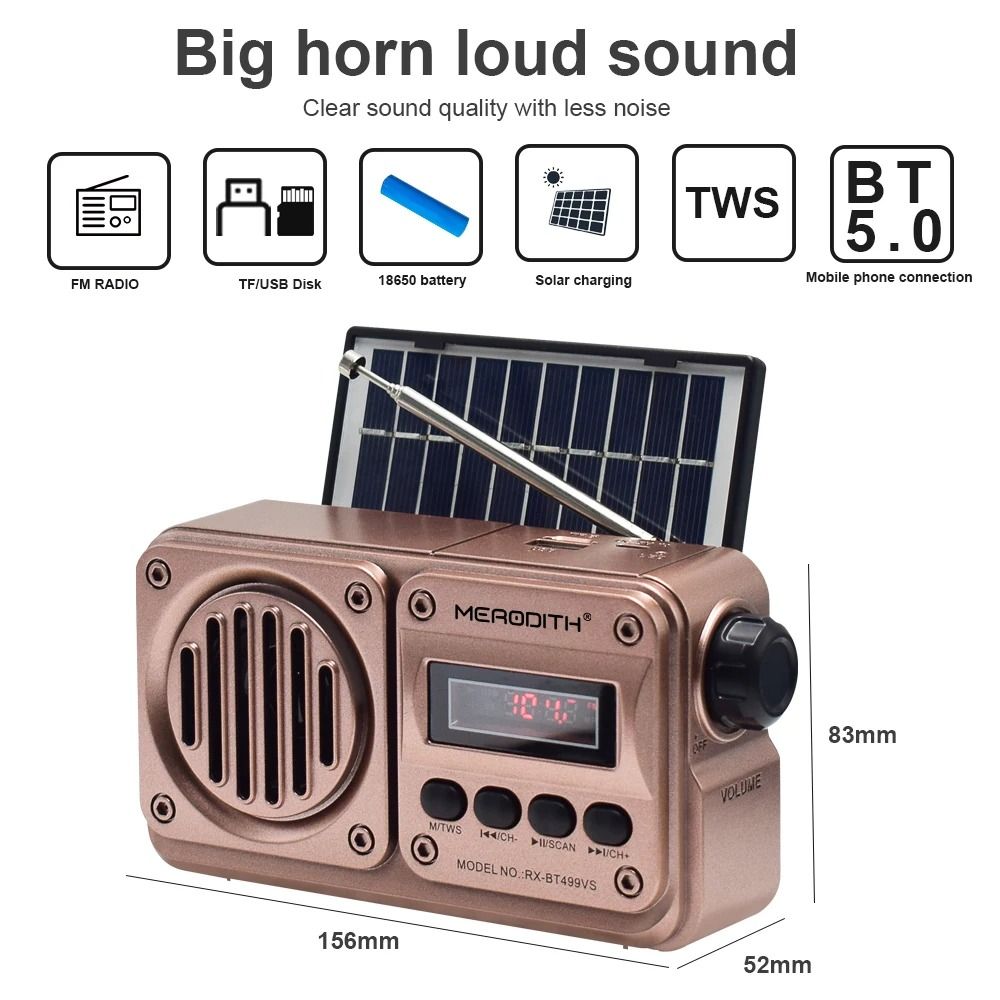 MD 499 Wireless Bluetooth Speaker MP3 FM Radio Solar Charging Emergency Power