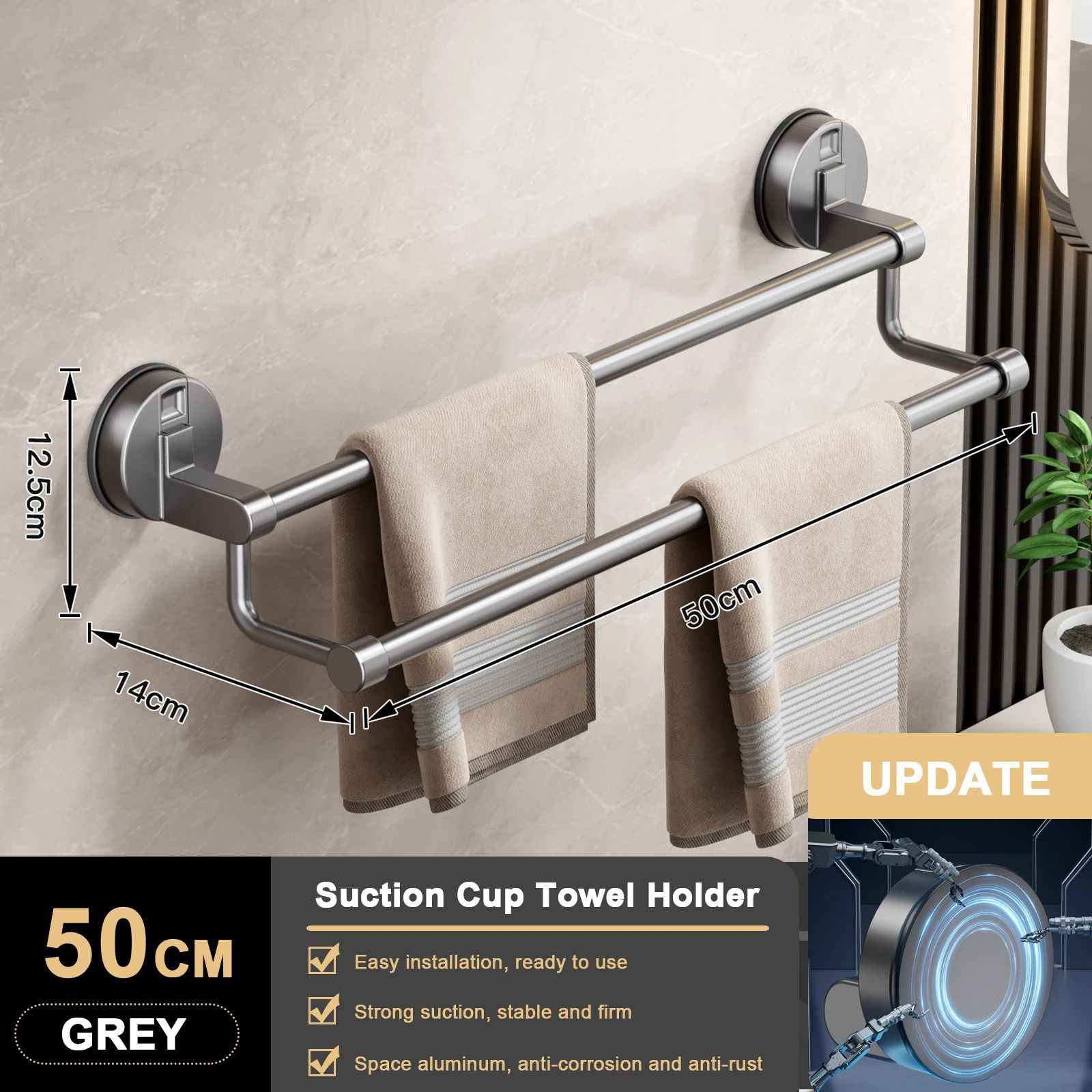 Suction Cup Double Bar Bathroom Towel Rack