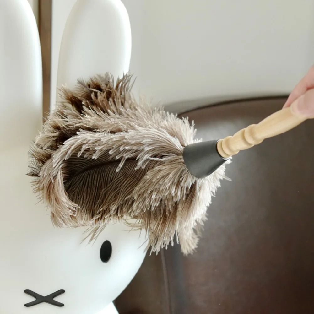 Natural Ostrich Feather Duster – Soft Dust Removal Brush with Wooden Handle