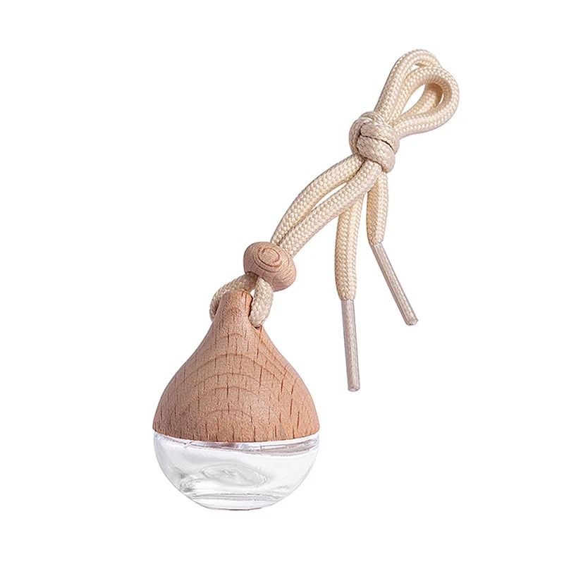 Aura-Drive Refillable Car Pendant – 6ml Glass & Wood Essential Oil Diffuser