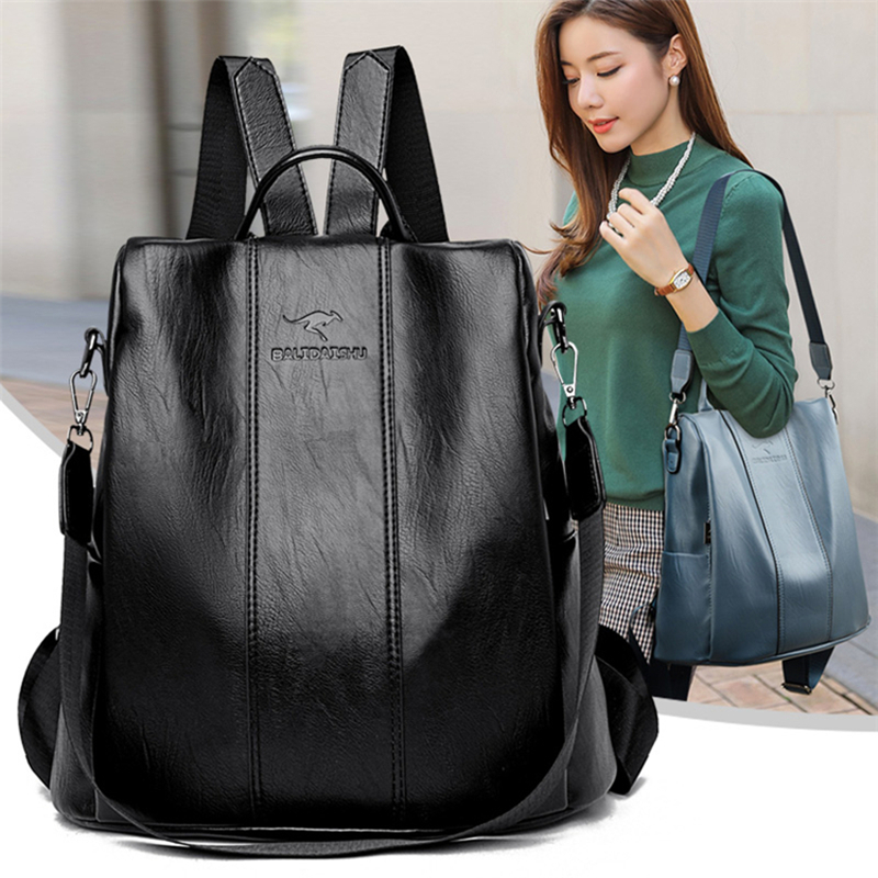 Vintage Leather Backpack for Women High Capacity Shoulder Travel Bag