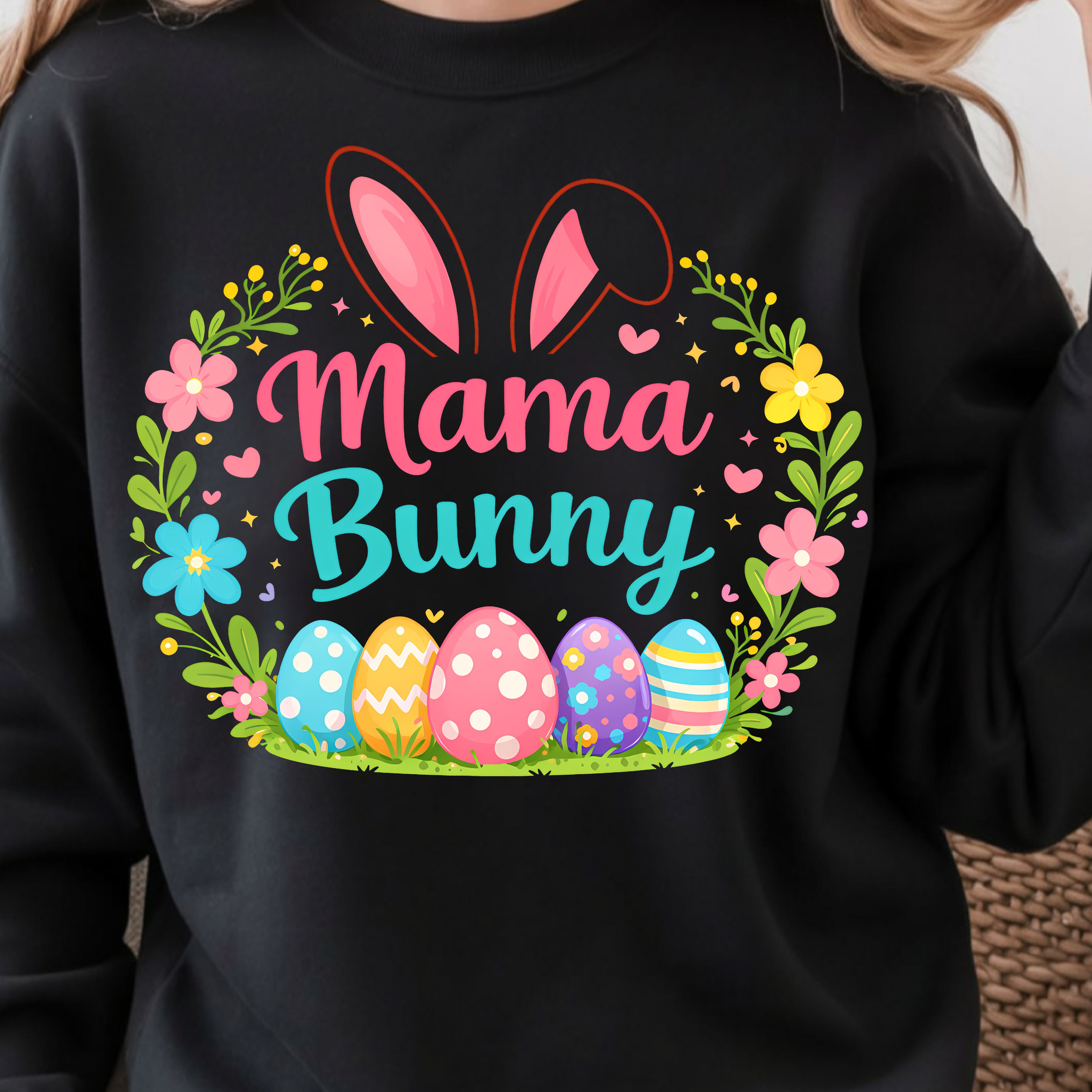 Bunny Mama Easter Shirt – Cute Bunny Ear & Easter Eggs Floral Spring T-Shirt