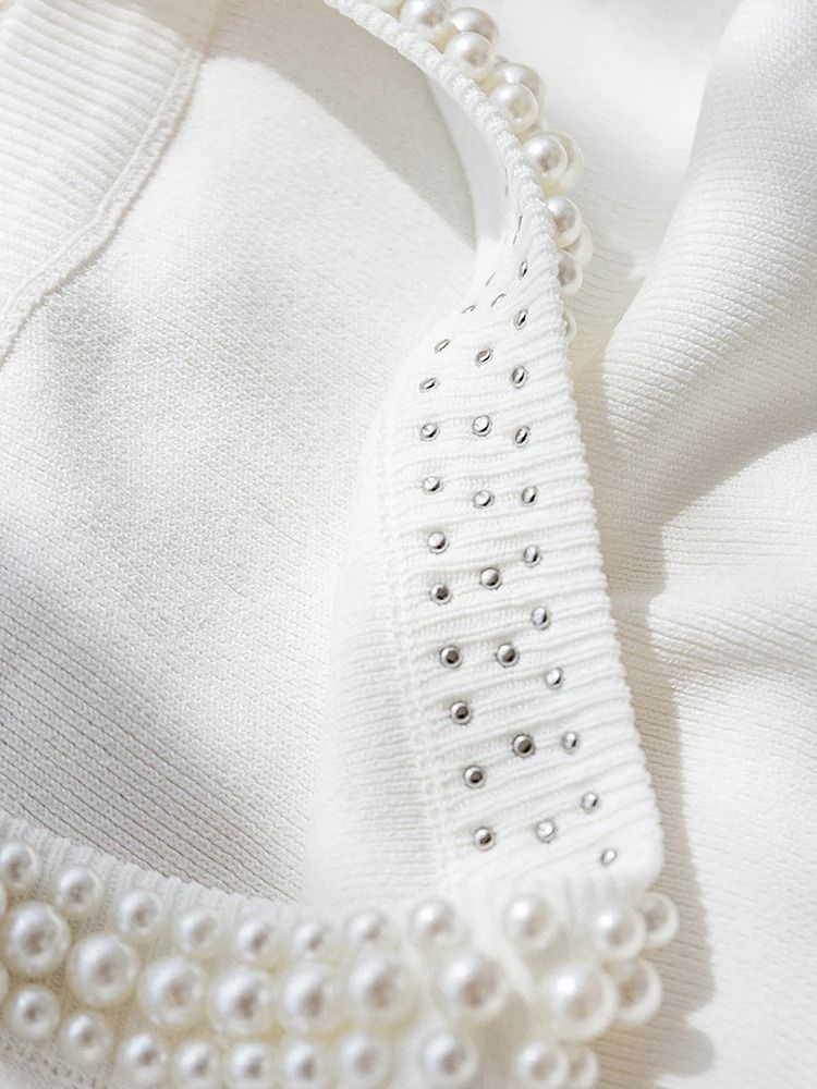 Knitted Sleeveless Beaded Tank Top Women Solid Summer Thin Fashion Vest