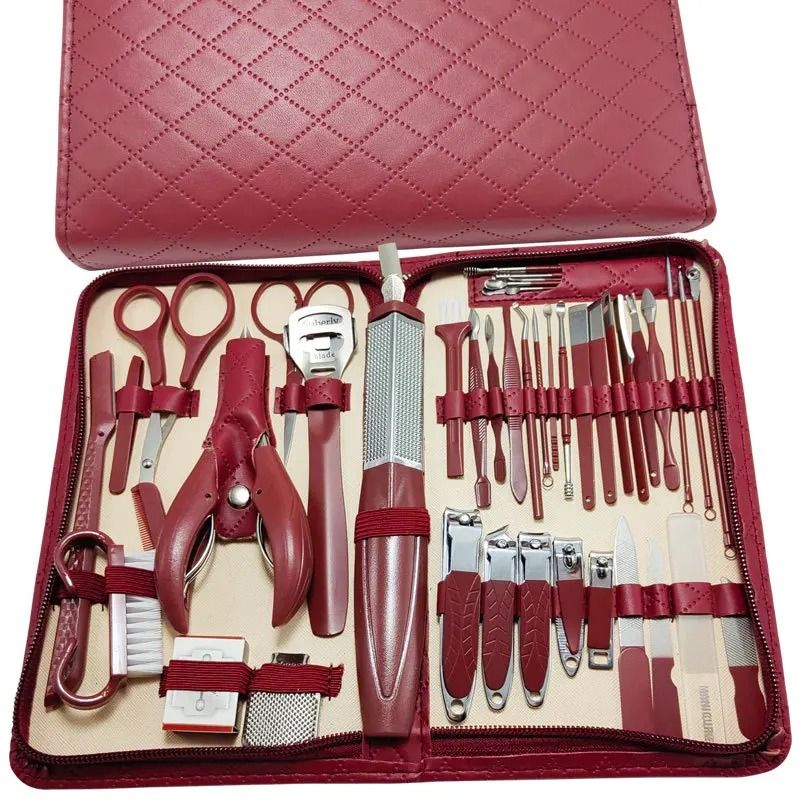 Stainless Steel Manicure & Grooming Kit – 10/42 Piece Set in Premium Zippered Leather Case