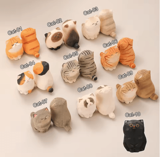 Handcrafted Wooden Cat Figurine Cute Carved Kitten Decor for Desk & Home