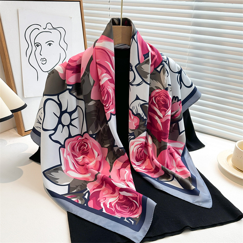 Elegant Twill Silk Feeling Shawls and Wraps, Luxury Hair Scarves, Tree Print Bandana Hijab Pashmina