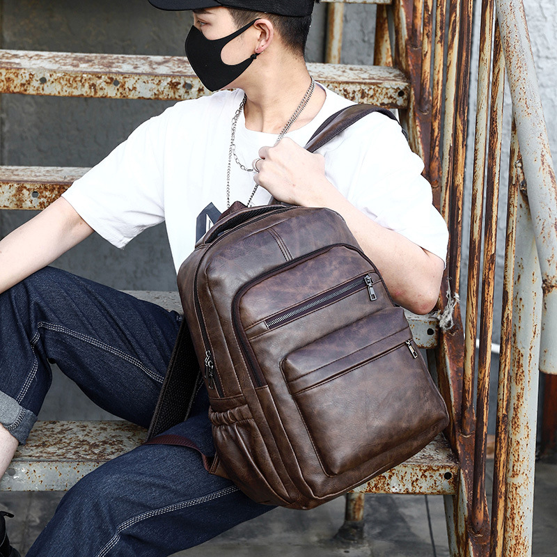 USB Charging Leather Laptop Backpack for Men Business Travel Anti Theft Design