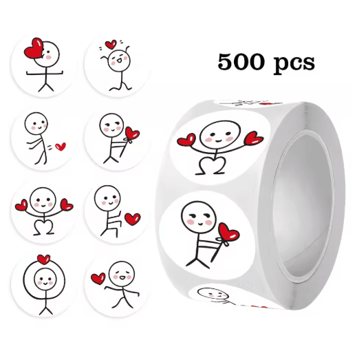 Matchstick People Thumbs-Up Stickers – 500pcs/Roll Self-Adhesive PVC Labels