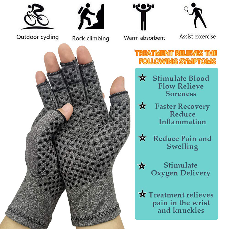 Compression Gloves Grey Half Finger Design, Relieve Arthritis Pain Instantly with Anti-Slip Pressure Gloves