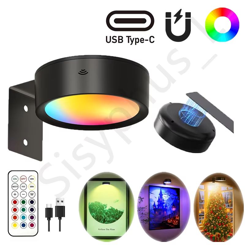 USB Rechargeable Magnetic RGB Wall Art Light – Wireless Display Lamp with Remote & Decorative Modes
