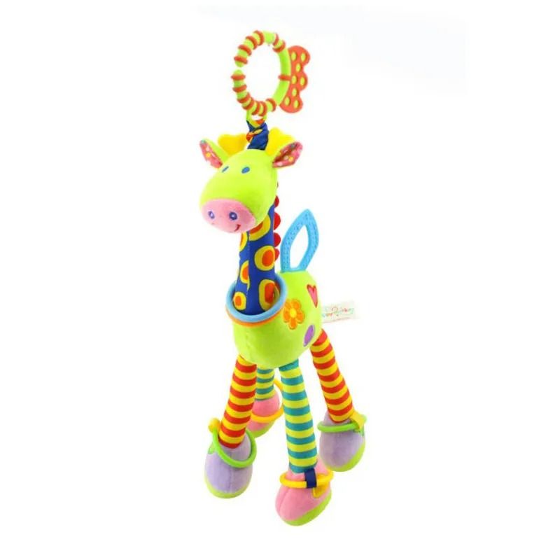 New Soft Cute Giraffe Animal Handbells Rattles Plush Infant Handle Toy with Teether
