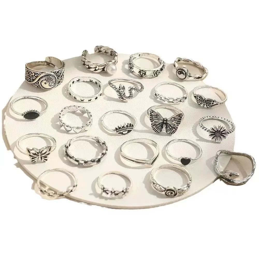 Punk Style Multi Element Ring Set with Butterfly Heart and Tai Chi Designs