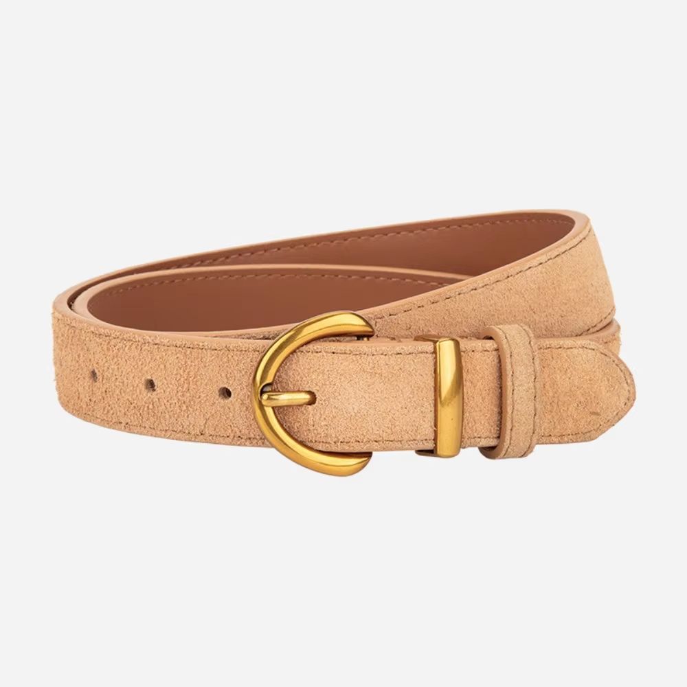 Genuine Leather Suede Women's Belt with Alloy Pin Buckle Retro Luxury Design
