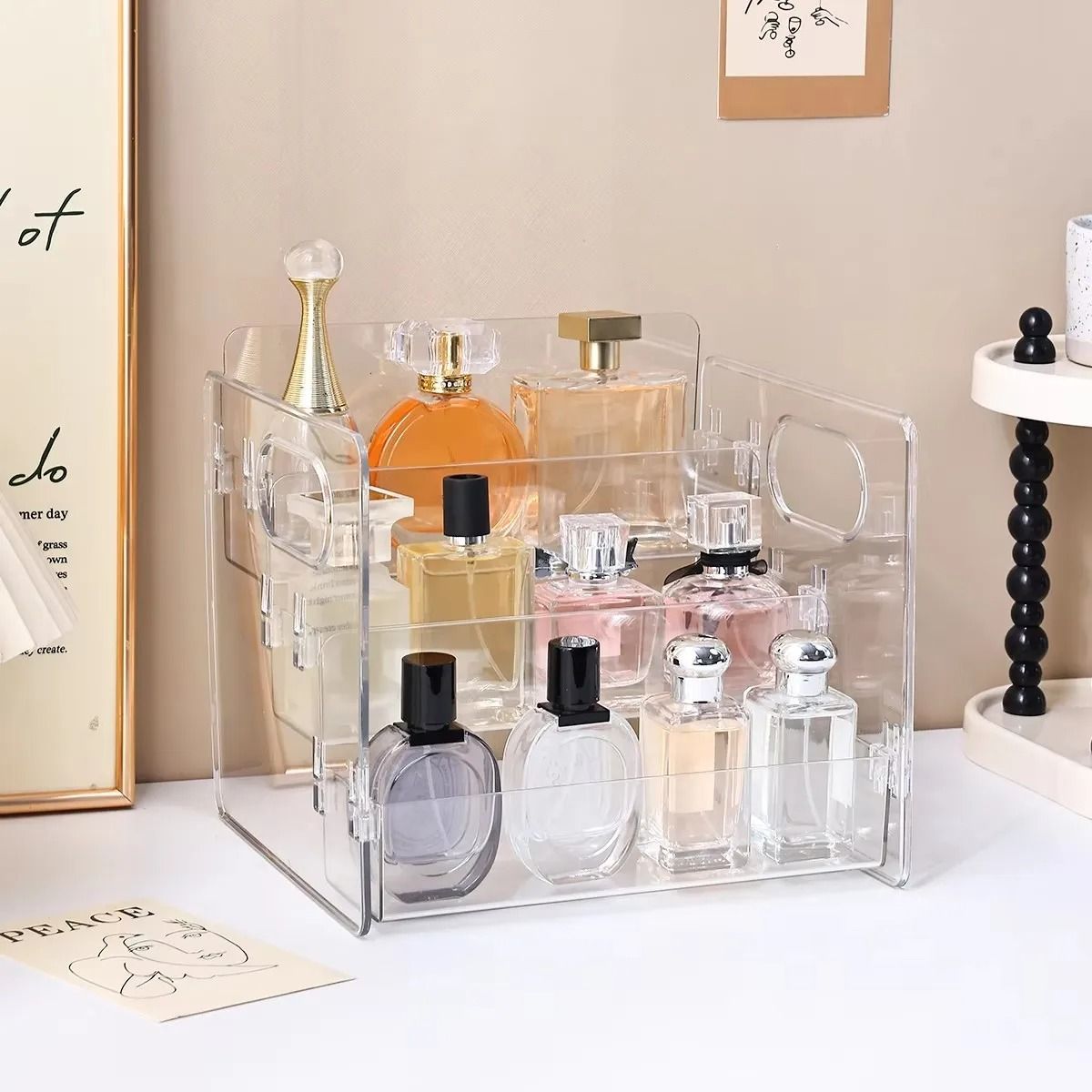 Acrylic 3 Tier Perfume Display Stand Clear Cosmetic Organizer Shelf
