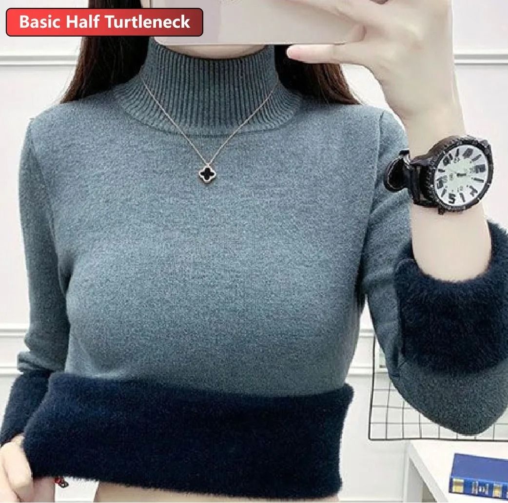 Elegant Thicken Velvet-Lined Turtleneck Sweater – Slim Knit Pullover & Warm Winter Jumper