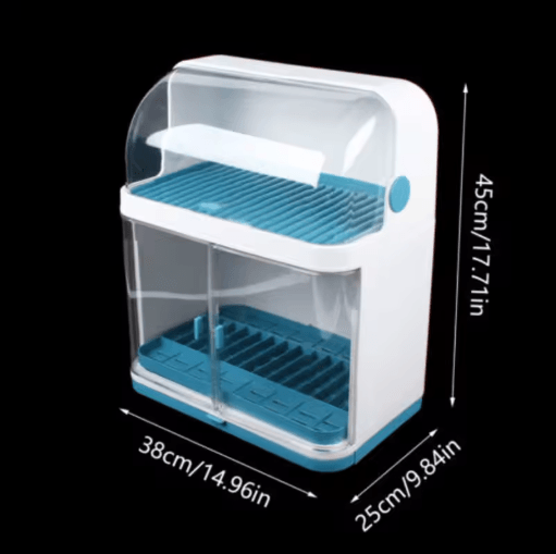 2 Layer Dish Drying Rack with Lid Cover Covered Kitchen Cutlery Organizer