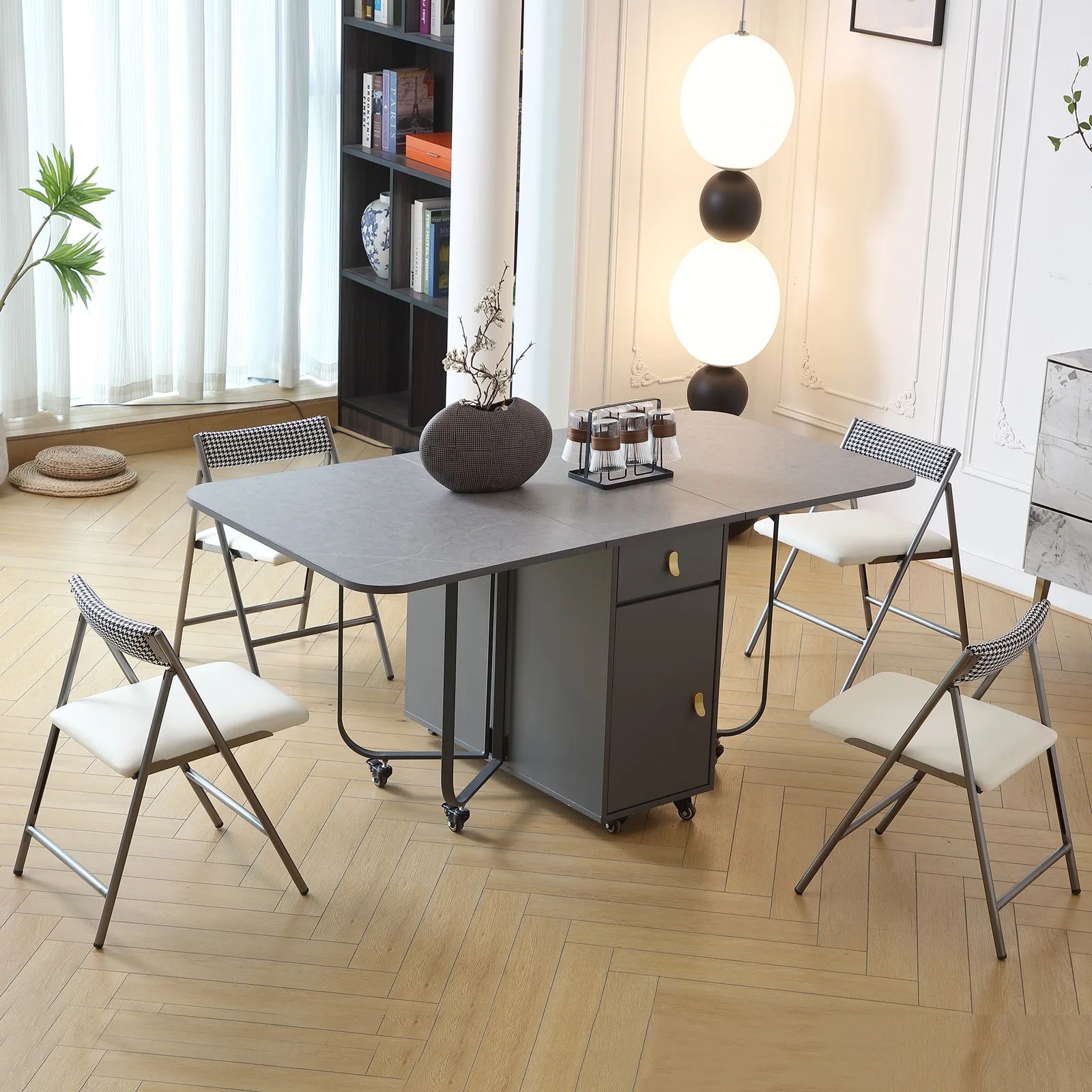 Folding Rectangle Dining Table with Chairs Set