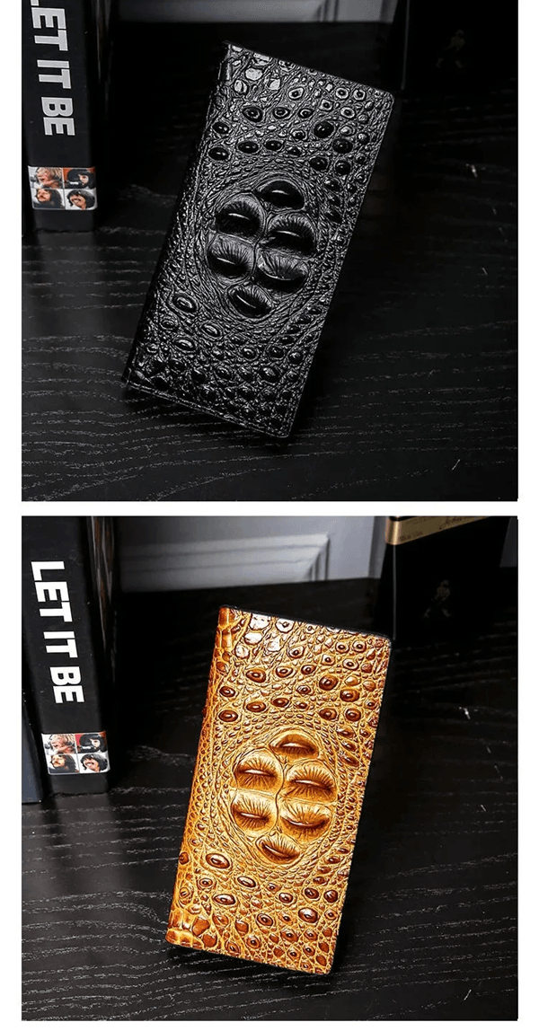 Mens Slim Leather Wallet with Crocodile Texture Business Card Holder