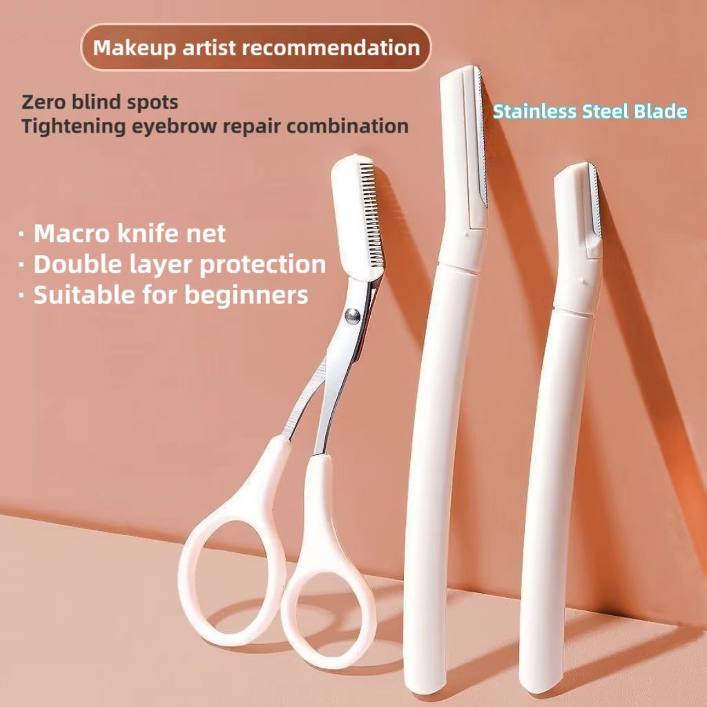 3-Piece Stainless Steel Eyebrow Razor Set Portable Eyebrow Trimmer and Safety Eyebrow Shaper Tool for Women
