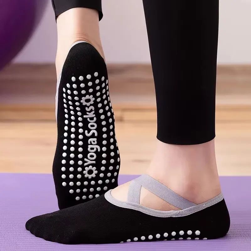 Womens Terry Cotton Non-Slip Yoga Socks – Breathable Bandage Pilates & Ballet Grip Fitness Socks