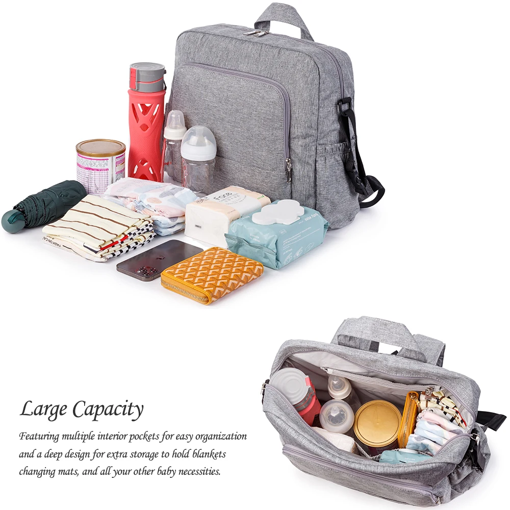 Stylish Solid Diaper Bag, Waterproof Multi-functional Nursing Backpack, Large Baby Changing Bag