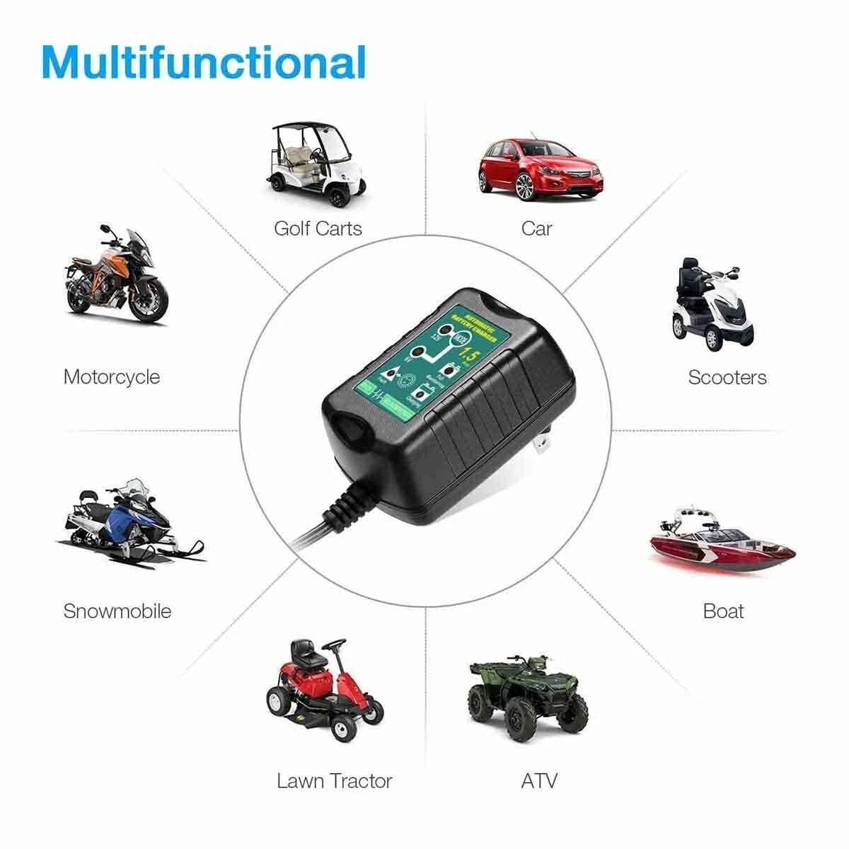 Smart Charger Automotive, Trickle Battery Charger Automatic Maintainer 6V 12V for Vehicles and Powersports