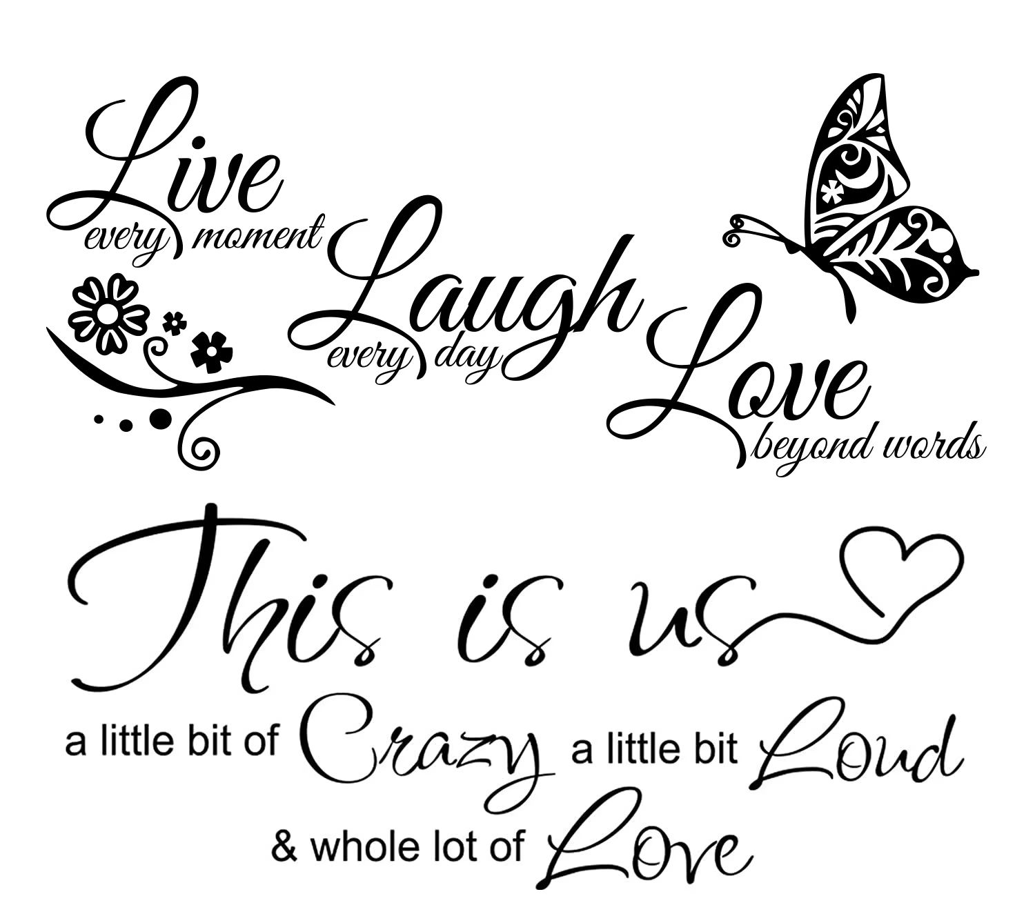 Live Laugh Love Butterfly Flower Wall Sticker for Living Room Decor