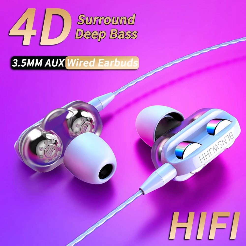 Dual Driver Wired In Ear Headphones with Noise Canceling and Built In Mic