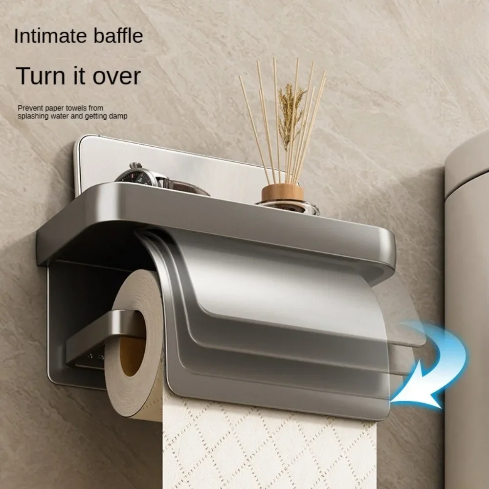 Self-Adhesive Toilet Paper Roll Holder with Shelf, Wall Mount Tissue Holder