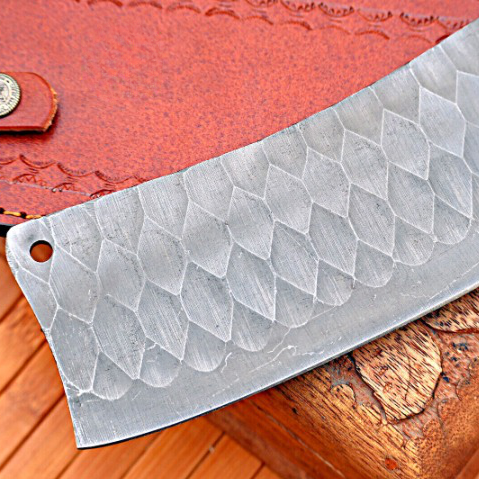 High Carbon Steel Engraved Blade Cleaver Meat Chopper Wood Handle