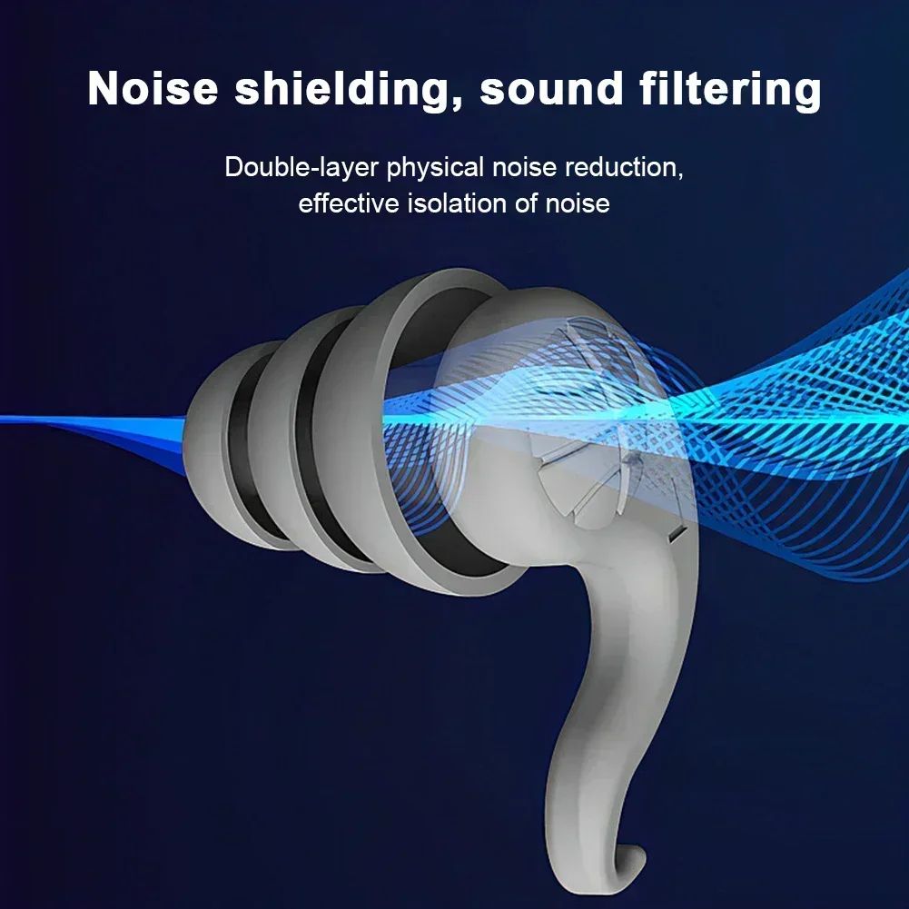 3-Layer Reusable Silicone Sleep Earplugs for Noise Reduction & Snoring - Soft Waterproof for Travel & Swimming