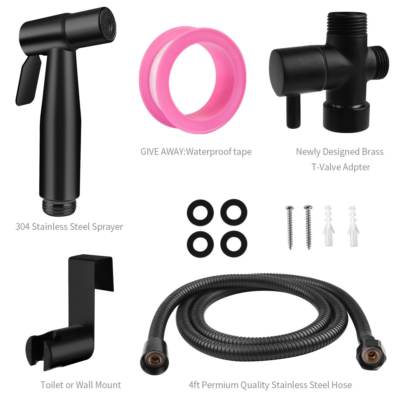 Handheld Bidet Sprayer Set Stainless Steel Toilet Spray Gun with Self Cleaning Nozzle