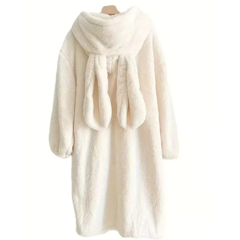 Autumn and Winter Ladies Warm Rabbit Ear Pajamas – Cartoon New Robe & Ins Girls Student Homewear