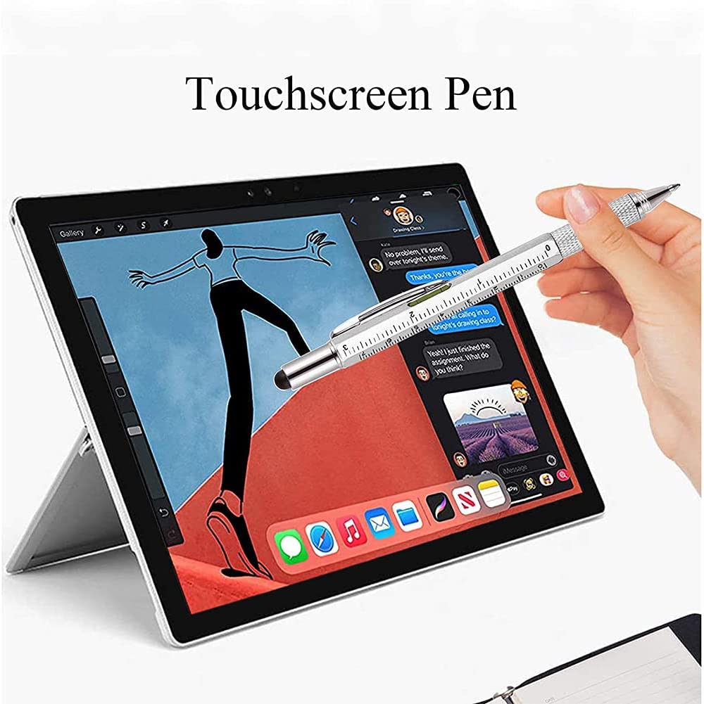 Multifunction Ballpoint Pen with Ruler, Screwdriver, Stylus, and Spirit Level