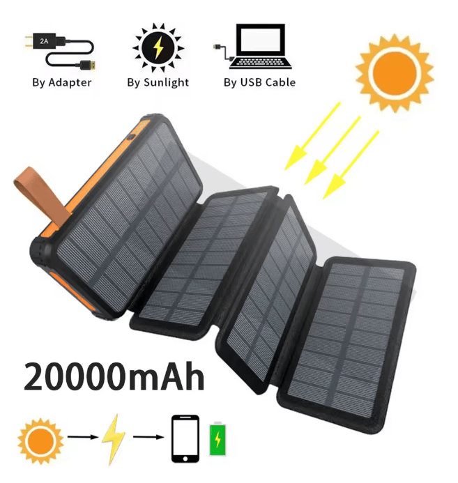 20000mAh Solar Power Bank High Capacity Portable Charger with Dual USB and LED Light