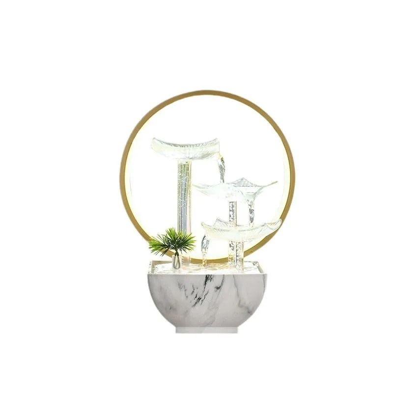 Glass Lotus Tabletop Zen Water Fountain with LED Light for Home Office Decor