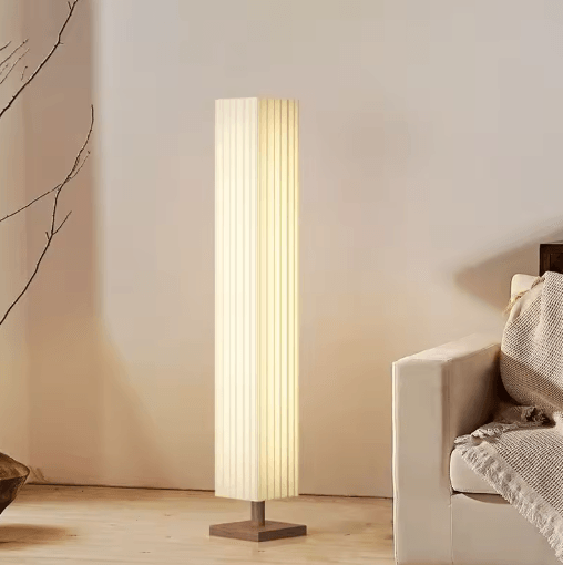 Fabric LED Floor Lamp Decorative Wooden Standing Light for Living Room and Bedroom