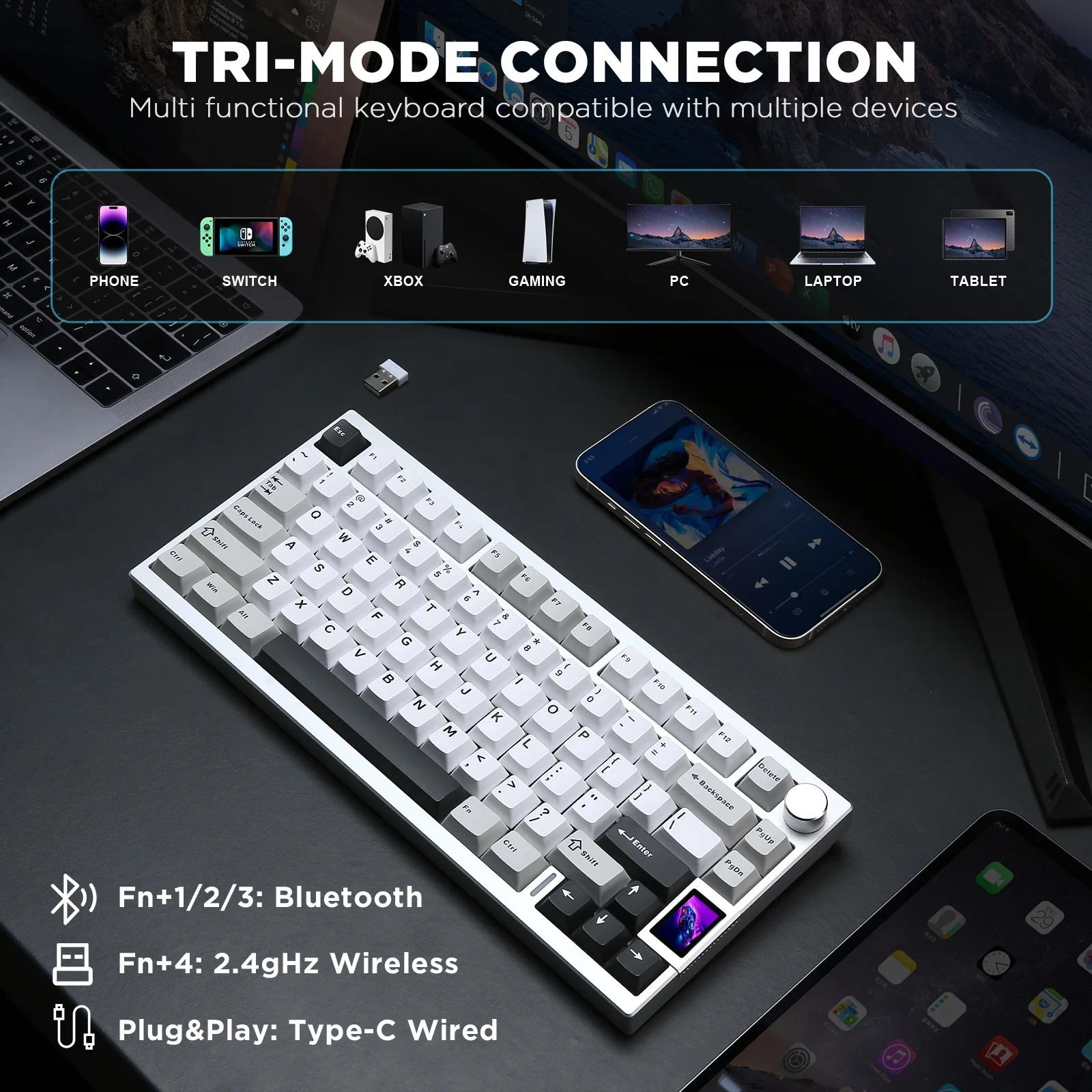 YUNZII AL80 Wireless Mechanical Keyboard Full Aluminum LCD Display