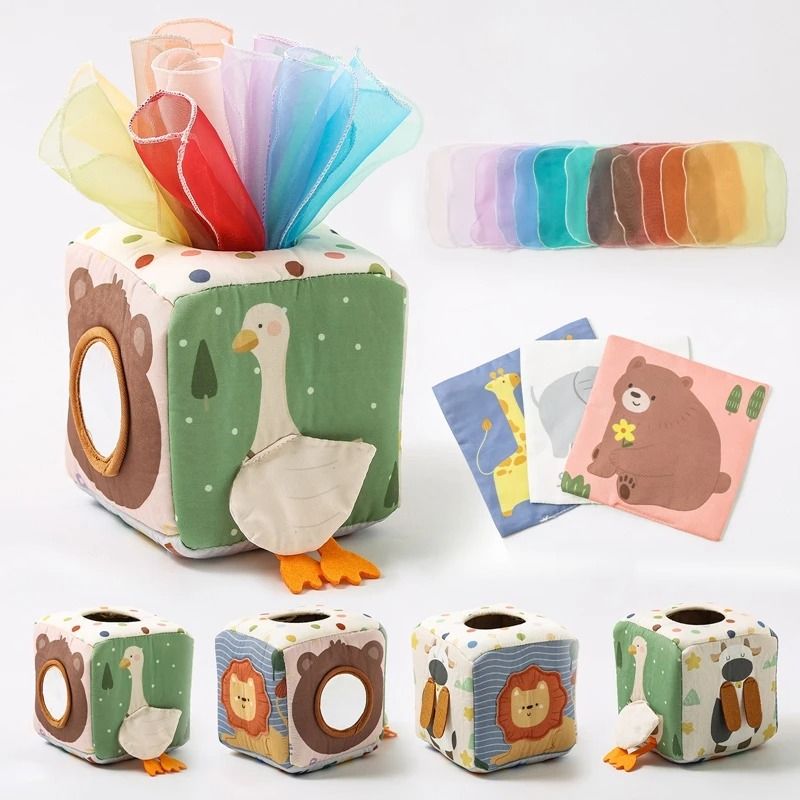 Montessori Magic Cotton Animal Tissue Box Busy Toy For Fine Motor Play