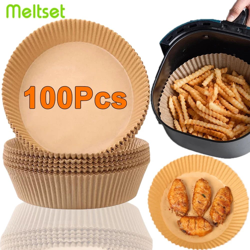 Round Disposable Air Fryer Paper Liners 50/100 Pcs Non-Stick Waterproof Baking Accessories for Kitchen