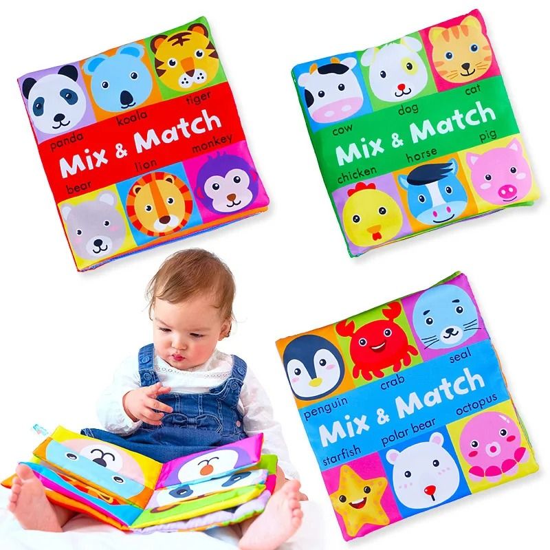 Montessori Early Educational Cartoon Animal Face Matching Cloth Book