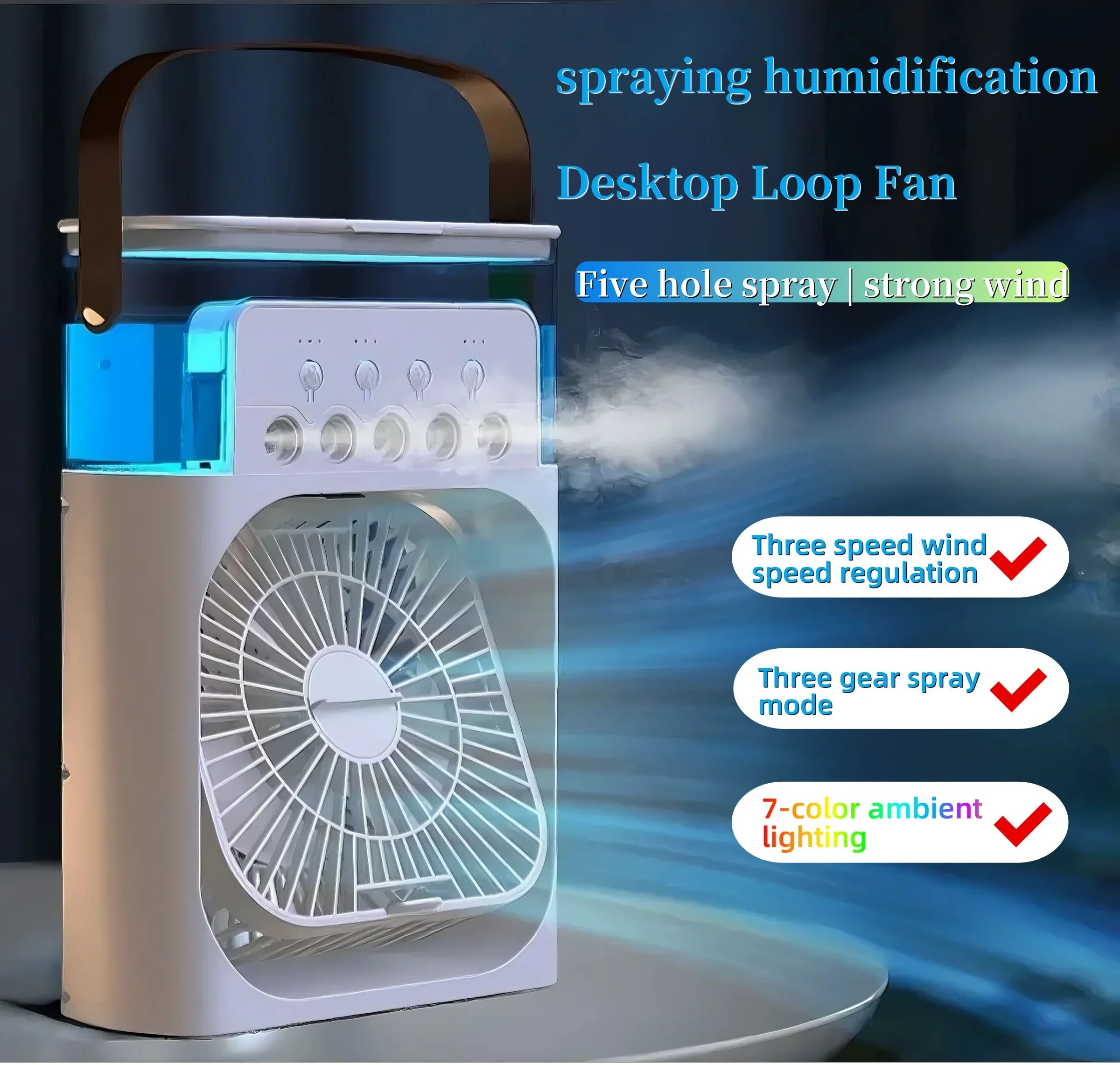 Spray Fan Portable Three in One Air Cooler Humidifier and Night Light
