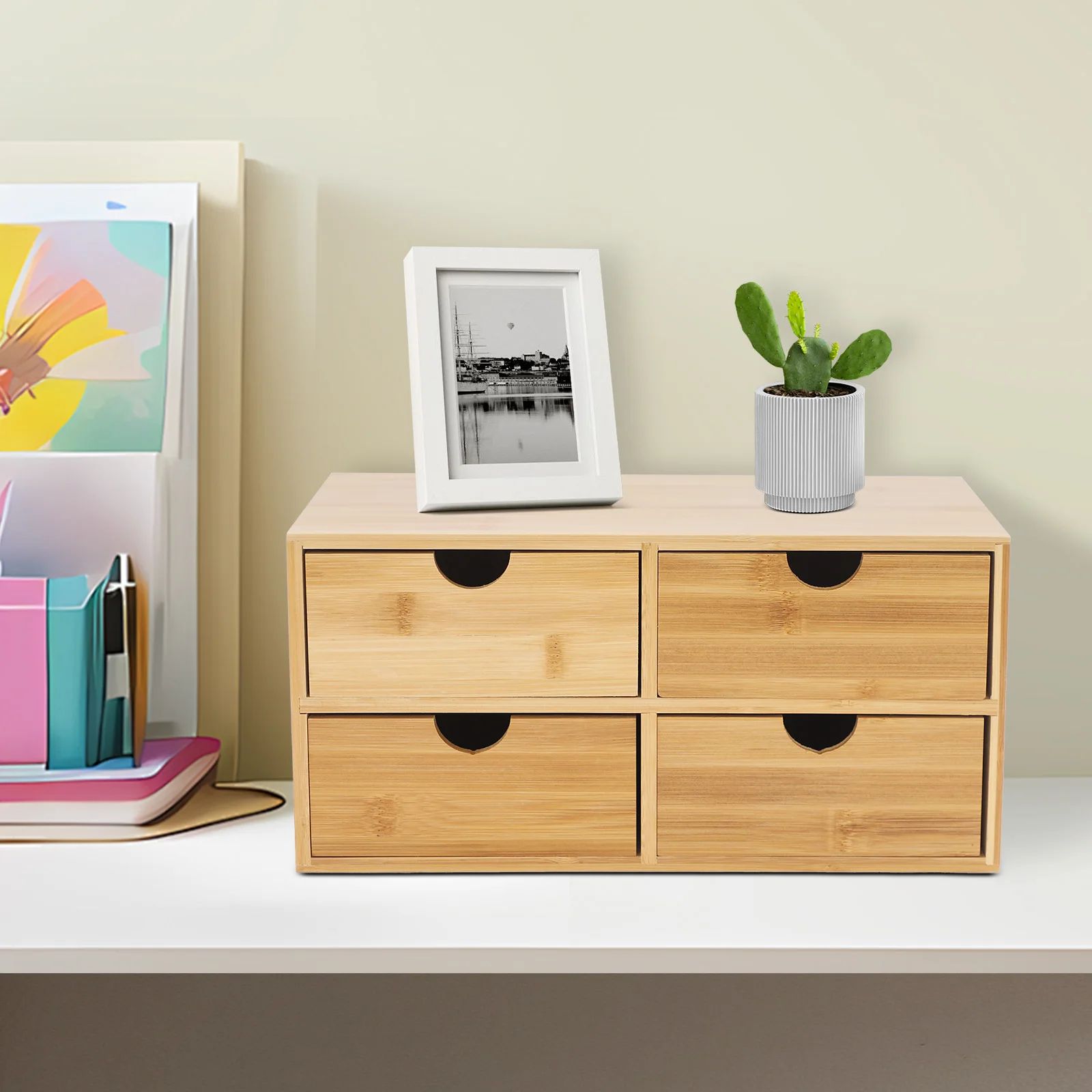 Bamboo 4-Drawer Desktop Organizer for Desk Storage