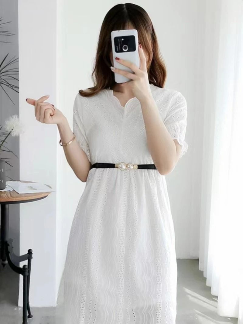 Elegant Pearl Buckle Elastic Waist Belt