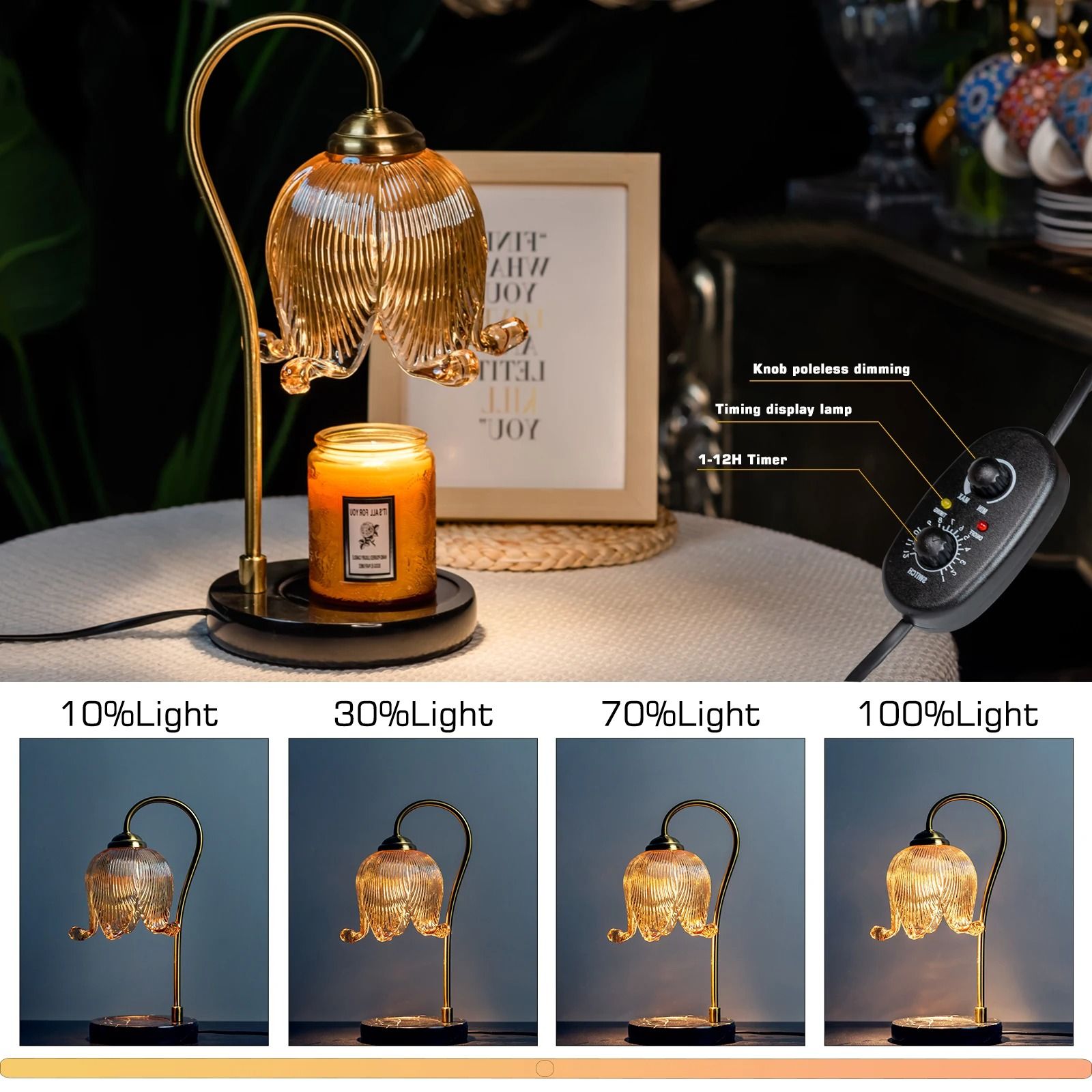 French Retro Tulip Flower Fragrance Table Lamp Bedside Candle Warmer Atmosphere Light